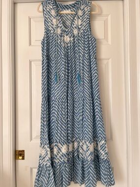 Naudic Lulu Maxi Ocean Embroidery Cotton Dress, size M